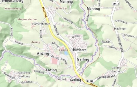 Ausschnitt Karte Anzing, Gerling, Bimberg, Mahring